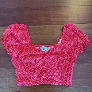 Red floral puff-sleeved top from Princess Polly